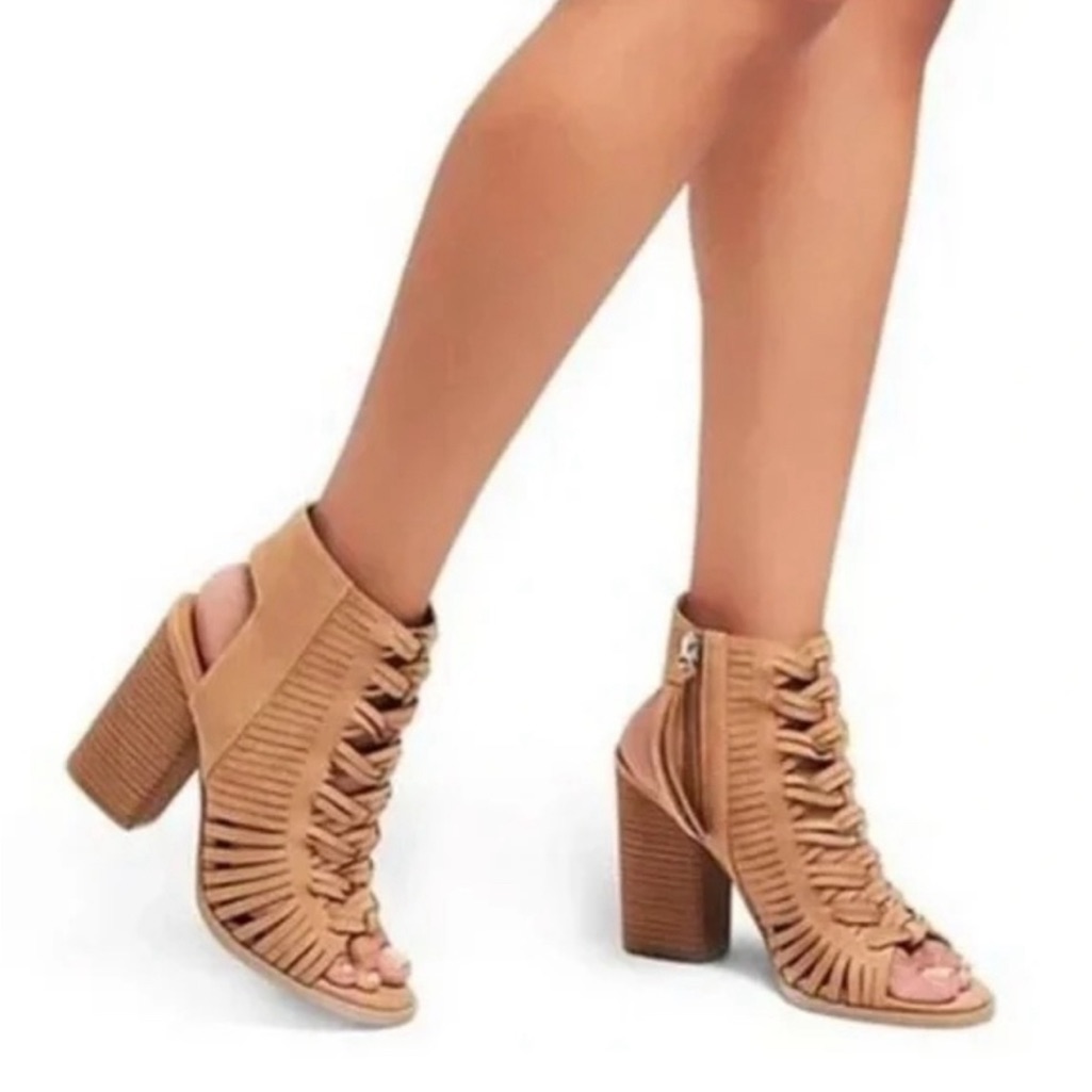 Sz 8 Tan Dv By Dolce Vita Open-Toe Booties W/ Zipper On Inside With 3-Inch Heel